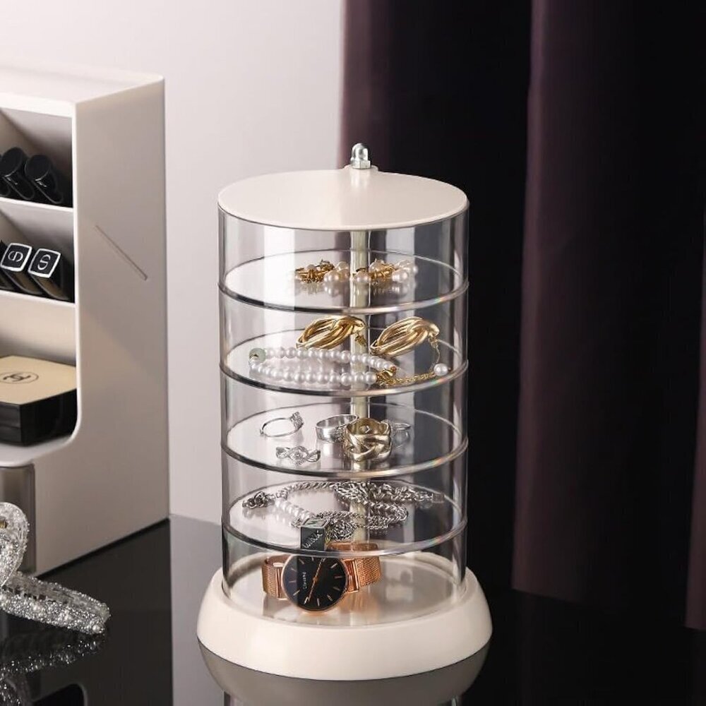 Acrylic Jewelry Box 5 Layers Rotatable Storage Organizer for Hair Bows Ties